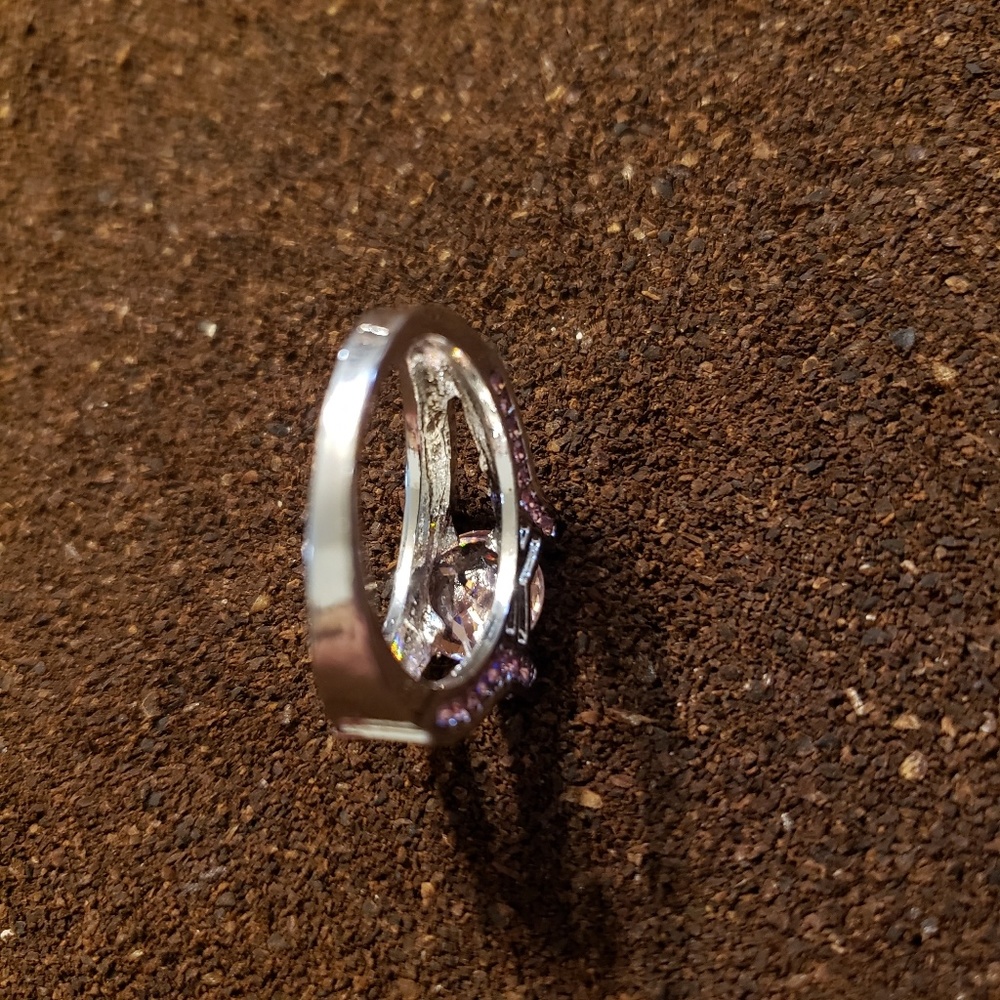 Pink Crystal Rhinestone Ring, Size 8, Silvertone - Picture 4 of 6